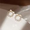 French Small Pearl Bow Stud Earrings Light Luxury Niche Design Small Exquisite Earrings Enamel Ear Jewelry