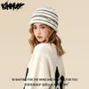 KimMumyins Striped Knitted Hat Girls Autumn and Winter Warm Curled Edge Cold Hat Versatile Plain Wool Hat