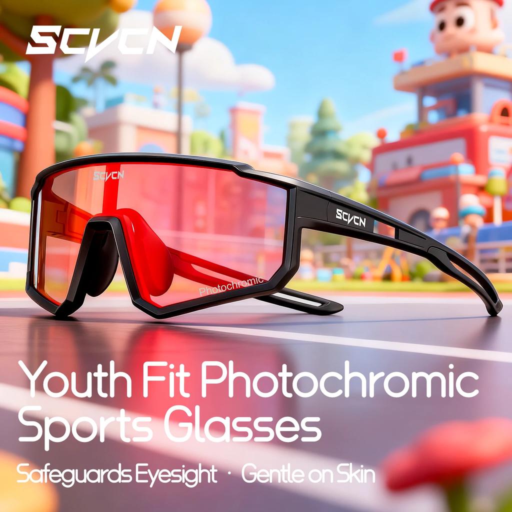 SCVCN Kids Polarized Cycling Sunglasses Sports Photochromic UV400 Boy Baseball Glasses Outdoor Eyewear Running Hiking Sunglasses