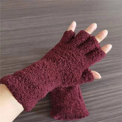 Coral Fleece Gloves Women Girls Solid Color Touchscreen Fingerless Glove Winter Warm Thicken Plush Half Finger Writing Mittens