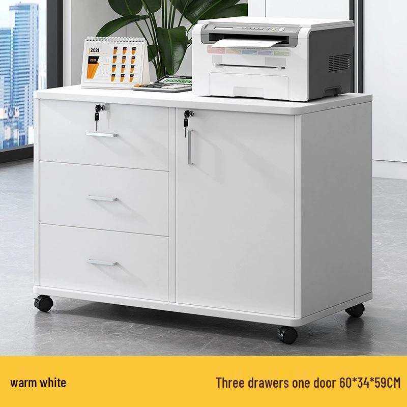 Lockable Mobile Wooden Cabinet for Under Desk Storage