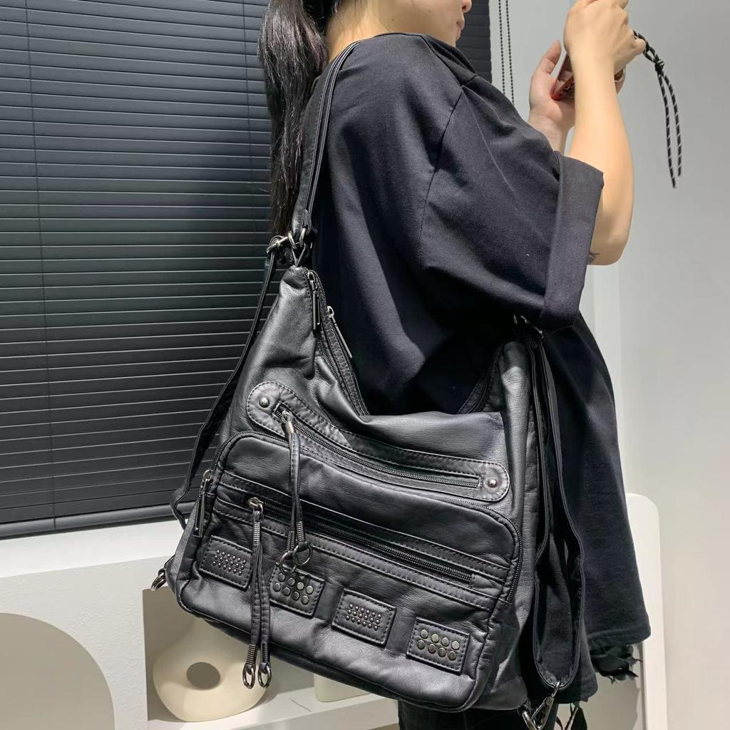 Ladies Spice Girl Shoulder Bag Large Capacity Washed Versatile Crossbody Backpack