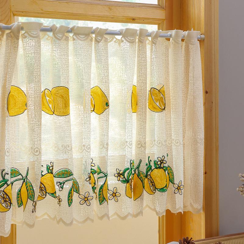Double Layer High-End Embroidered Kitchen Cabinet Blackout Café Curtain