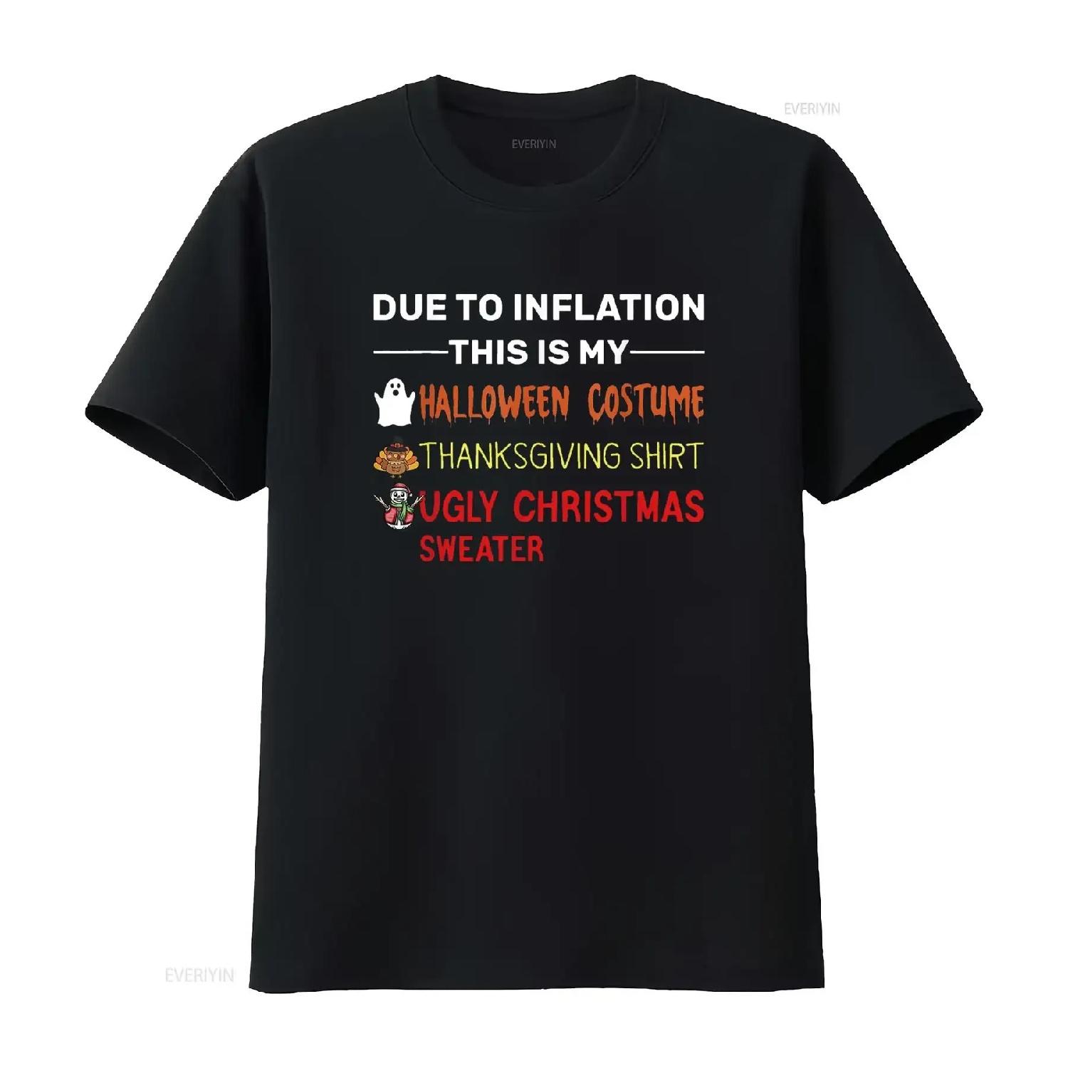 Due to Inflation This is My Halloween Thanksgiving Christmas T Shirt vintage Washed streetwear Comfortable Breathable Unisex S