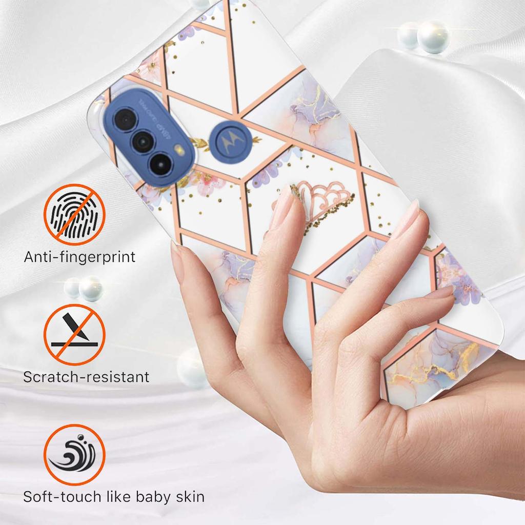 Golden Border Grid Marble Flower IMD Ultrathin Phone Case for Motorola Moto E20,E30,E40,G31,G41,G50,G51,G71,G10,G20,G30,G40,G60...