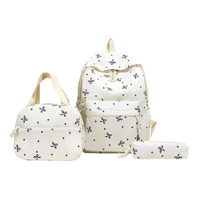 3Pcs Simple Backpack Set with Handbag & Pencil Case All-Match School Bag Bowknot Printed Cute Bowknot Backpack Trip Backpack