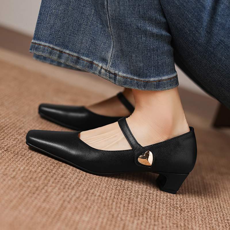 Krazing Pot Microfiber Square Toe Thick Med Heels Spring Summer Shoes Big Size 43 concise style Women Office Lady Pumps