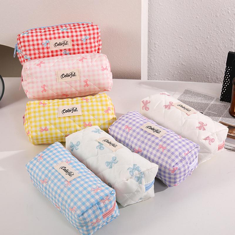 Cotton Bow Makeup Bag Pen Case For Girls With Large Capacity And Cute Storage