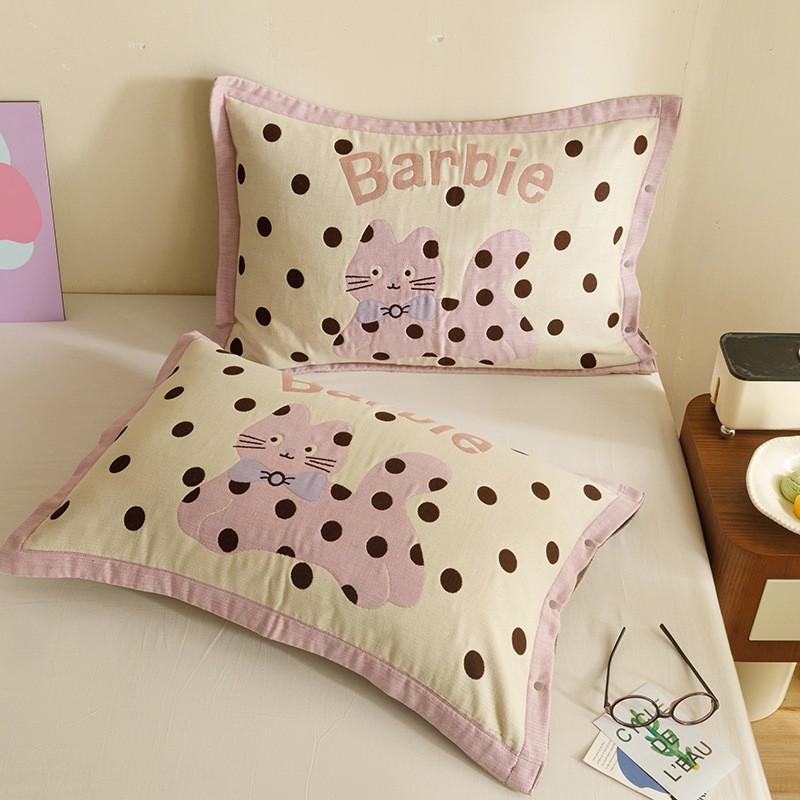 4-Layer Cotton Gauze Pillowcase Set With Cartoon Button Breathable Hotel-Grade Pillow Covers 48x74cm Pair