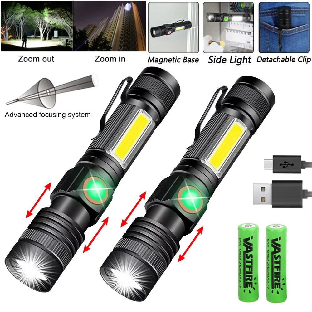 2000LM Ultra Bright Flashlight USB Rechargeable LED Lightfor Outdoor Camping Working Emergency Lighting Tactical Flashlight
