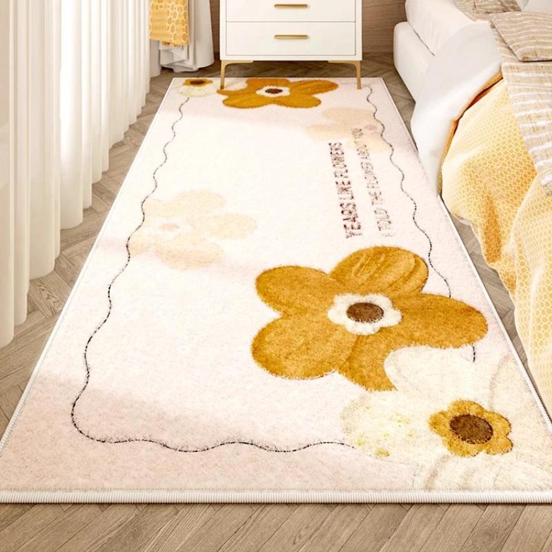 Flower Pattern Bedroom Decor Plush Thick Plush Carpets for Living Room Anti-slip Bedside Washable Floor Mat Home Fluffy Soft Rug