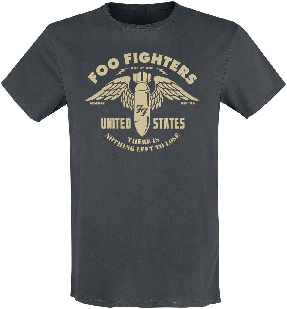 Foo Fighters Retro Wing & Lightning Badge Print T-Shirt, Cotton Unisex Rock Fans Tee