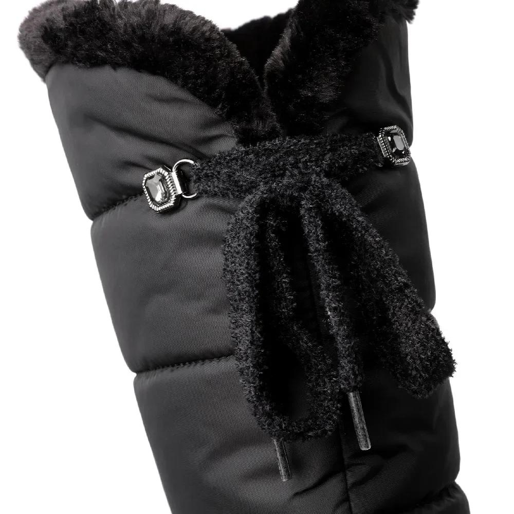 White Warm Fur Waterproof Women Knee High Snow Boots Black Down Vacation Party Lady Back Lace-up Wedge Platform Heels Long Boots