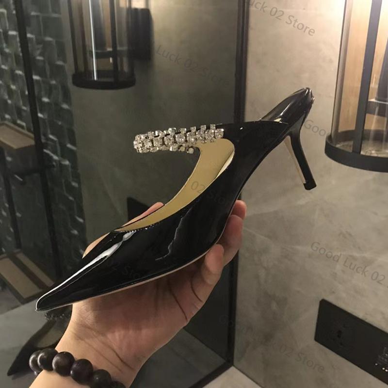 Mules Elegante din Piele Vârf Ascuțit Sandale cu Toc Înalt Stilate Îmbogățite cu Strass Încălțăminte Sofisticată pentru Petrecere și Seară