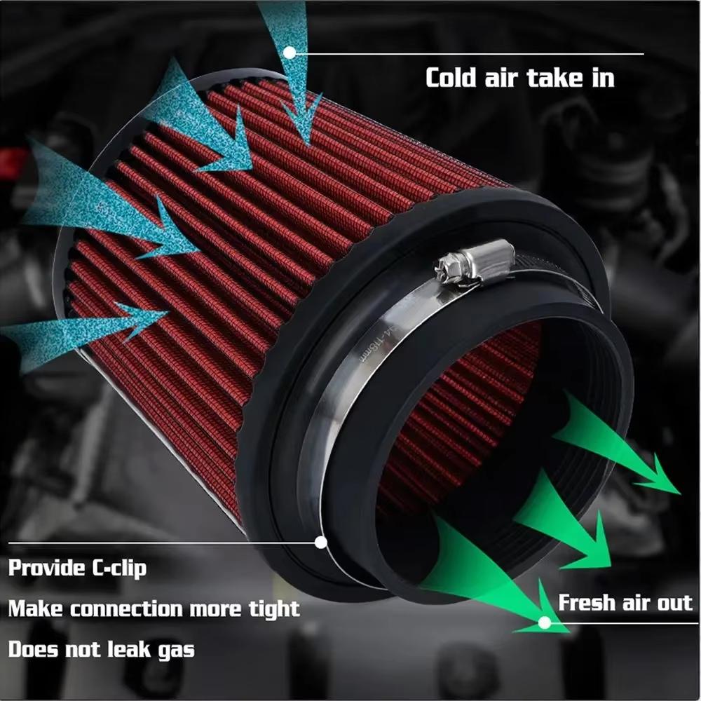 Cold Air Intake Pipe+3 Inch Universal 76mm Car Cold Air Intake Turbo Filter Aluminum Air Filter Induction Flow Hose Pipe Kit