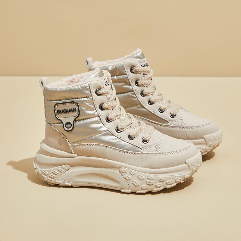 

Нове Осінньо-Зимове Жіноче Взуття Хай-Топ на Флісовій Підкладці Бавовняне Тепле Оксамитове на Товстій Підошві Зі Збільшеною Висотою Корейська Версія 40 бежевий