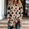Women's Halloween Printed Pullover Top Loose Fit Neck Long Sleeve T-Shirt