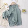 Tutina estiva per neonato in mussola con cappello in morbido cotone per bambina, ragazzo, vestiti senza maniche, pagliaccetto per bambini, abbigliamento per neonato