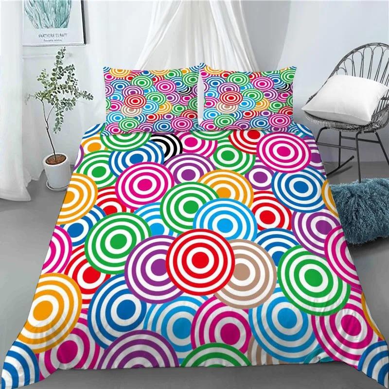 3D Circle Line Geometry Duvet Cover Polyester Queen King Size Quilt Cover With Pillowcase For Kids Teens Home Bedroom Decor Gift