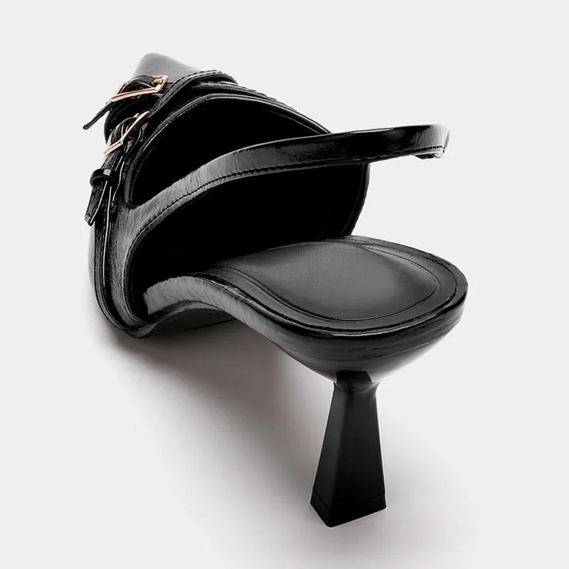 Luxuriöse Damen-Sommersandalen Elegante Schwarze Spitz zulaufende High Heels Büro-Damenschuhe Kreuzschnallenriemen Modisches Schuhwerk