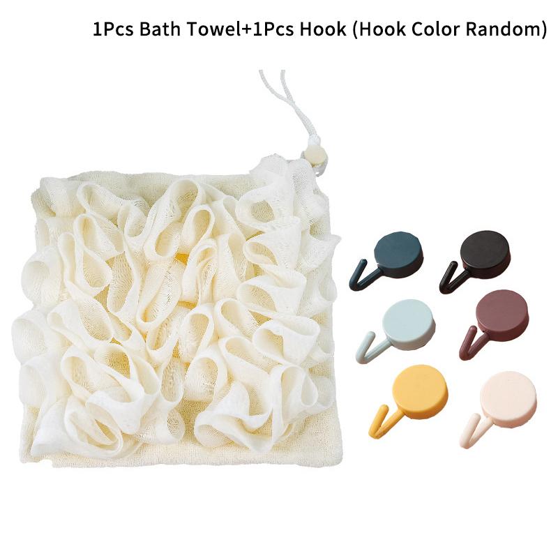 2-In-1 Bath Ball Towel Loofah With Drawstring Closure For Soap Soft Exfoliating Mesh Shower Sponge Skin Care Bathing Tool