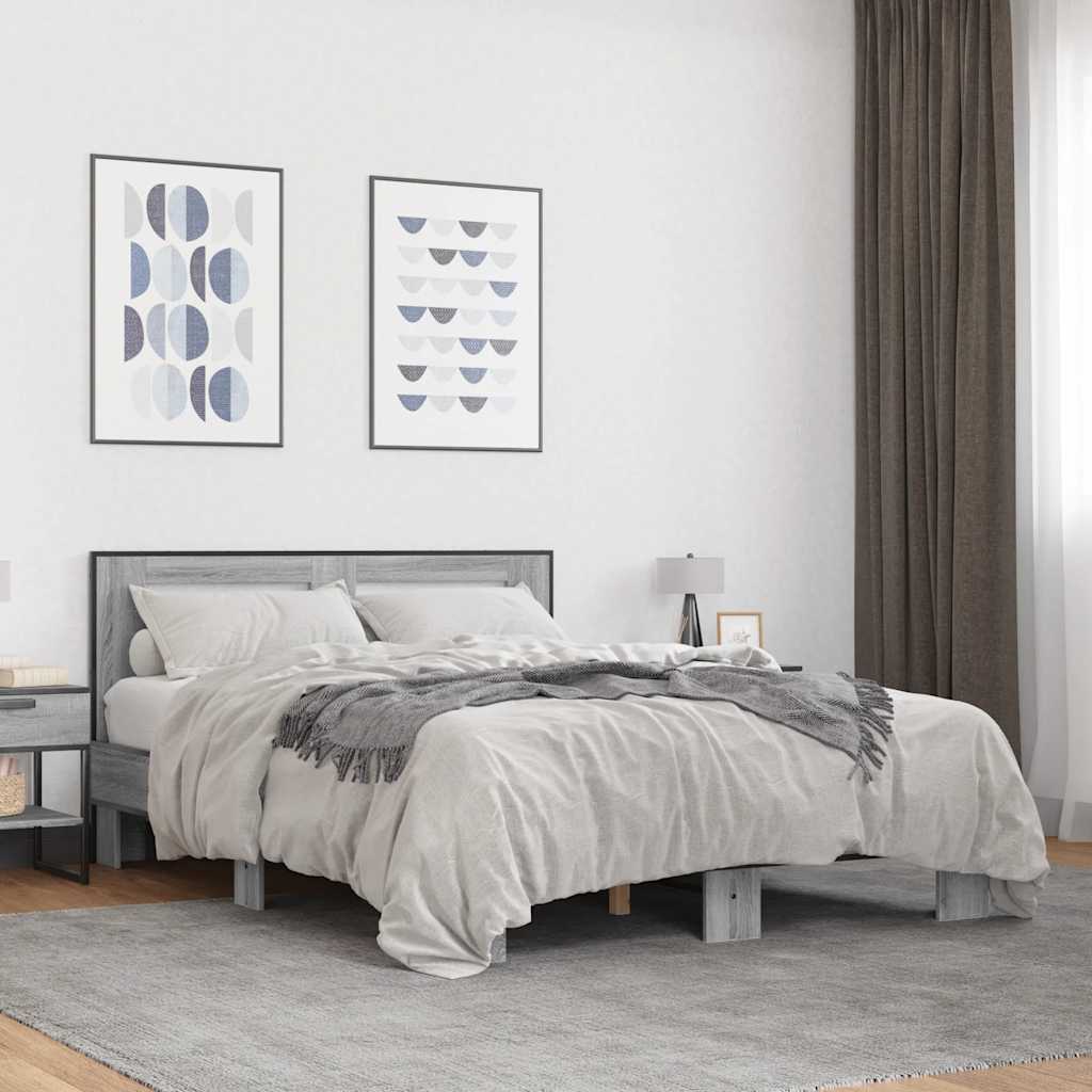 Bed Frame Gray Sonoma 120x200 cm Particleboard and Metal