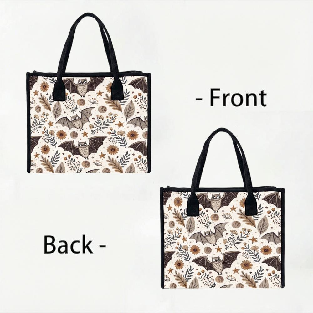 Halloween Bat Print Tote Bag Casual Large Capacity Shopping Handbag for Daily Use