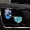 Totenkopf Herz Auto Dekoration 2 Stück Bling Lüftungsschlitz Clips Strass Glänzend Duft Diffusor Armaturenbrett Zierleiste Clip Lustiger Kopf Auto Innenraum Ornament Halloween