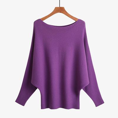 Women's Casual Fashion Knitwear One Neck Batwing Pullover Hem Elastic Soft Breathable Sweater Loose Simple Solid Comfortable Thread Knit Tops