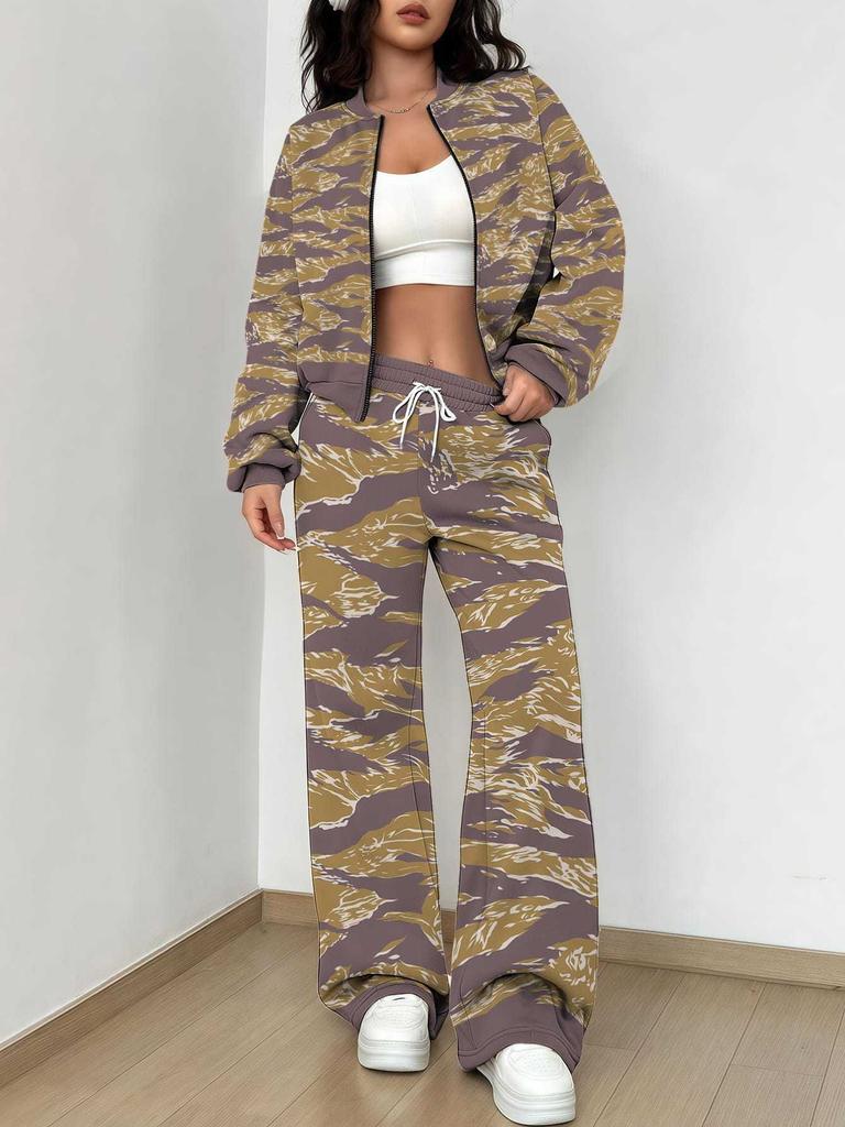 Splicing Autumn And Winter New European And American Women'S Clothing Army Green Camouflage Printing Suit Women