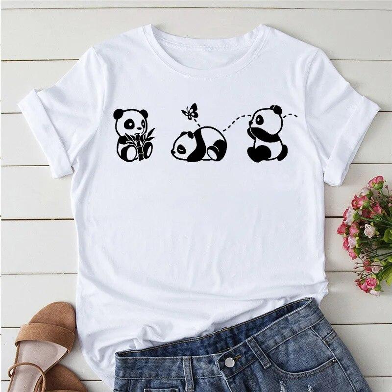 Summer Tshirts Cartoon T shirt women Kawaii Panda Yoga Print Cute Women tee-shirt Short Sleeve Tee Ladies Casual Tops T-shirt