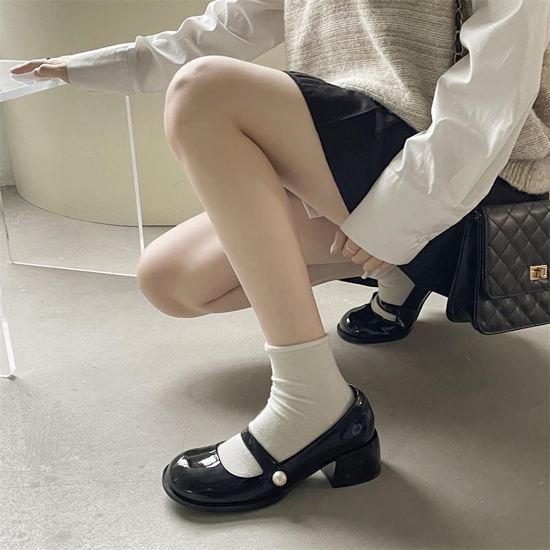 Fashion Elegant Solid Black Patent Leather Mary Jane Shoes Women 2025 Autumn Luxury Pearl High Heel Pumps Fashion Dress Party Shoes