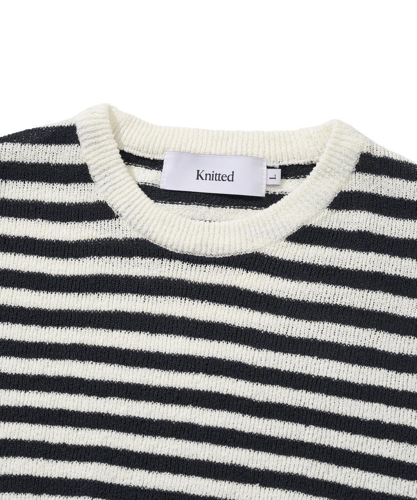 KNITTED Boucle Stripe Round Knit Ivory