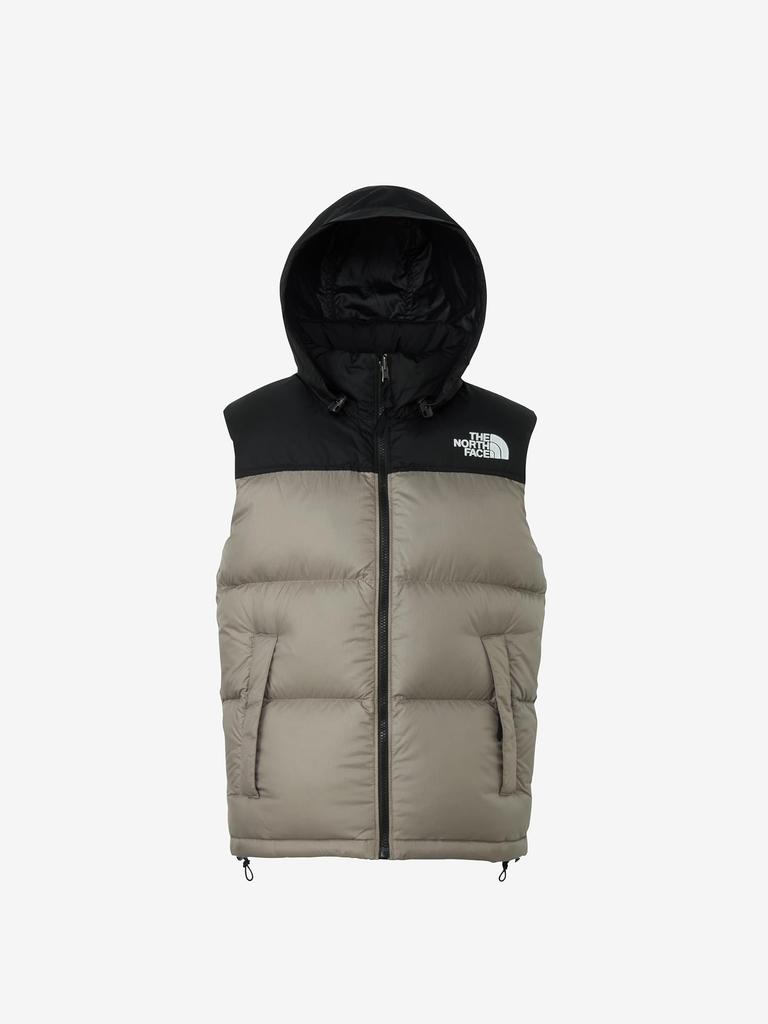 North Nuptse Down Size S [The Face] Vest, Mushroom/Black,