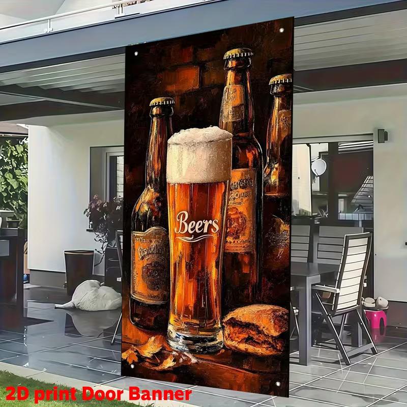 

2D Vintage Beer Painting Door Banner Retro Beer Bottles Glass Art for Bar and Pub Decor 47.2x31.5inch/120*80cm