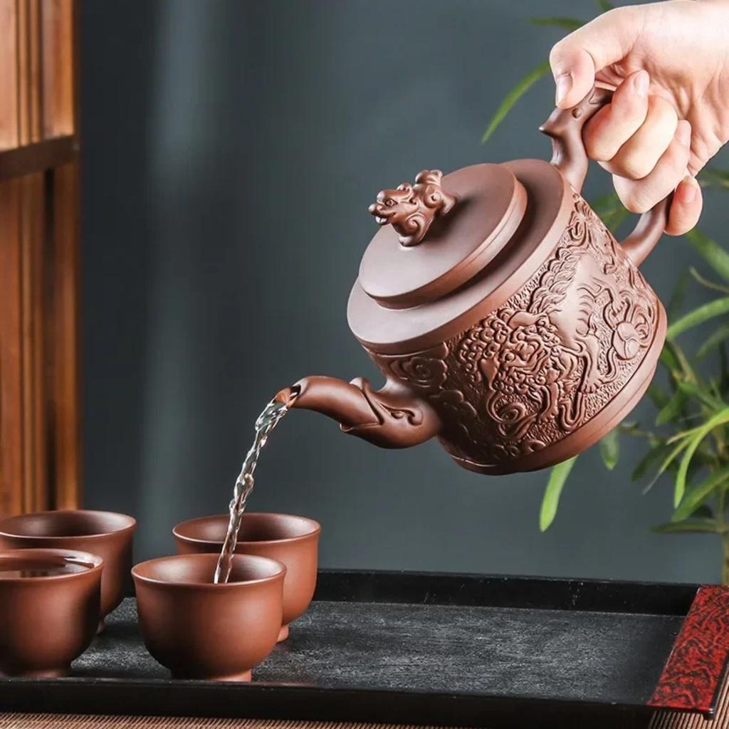 Handmade Purple Sand Kylin Dragon Pot Kung Fu Tea Set with Filter, Exquisite Chinese Traditional Ceramic Teapot, Perfect Gift fo