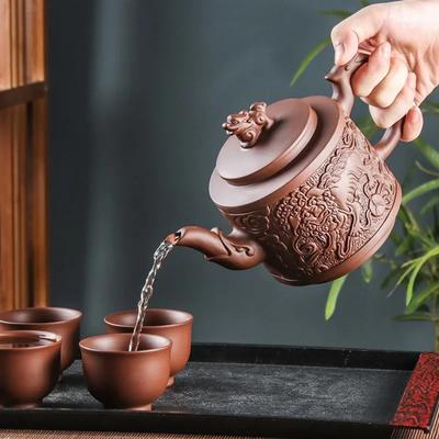 Handmade Purple Sand Kylin Dragon Pot Kung Fu Tea Set with Filter, Exquisite Chinese Traditional Ceramic Teapot, Perfect Gift Fo