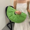 Sommerhalm Kvinner Half-moon Beach Handbag Rattan Håndlaget håndtak Mote Kintted Tote Bag