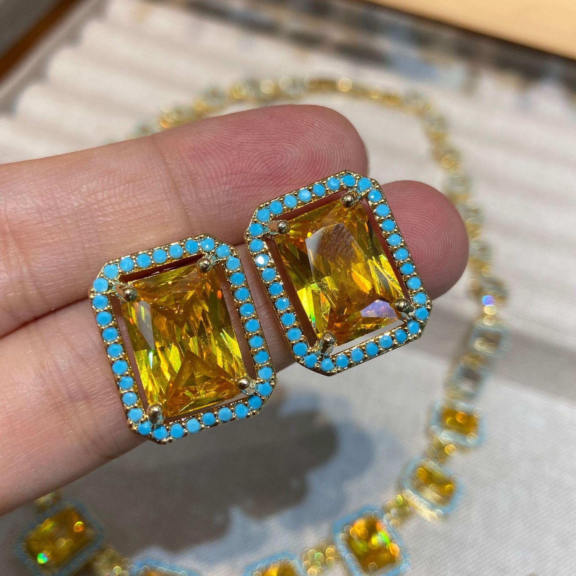 Luxury Heavy Industry Yellow Party Ball Show Zircon Micro-Set Earrings Party Dress With Elegant Earring Set