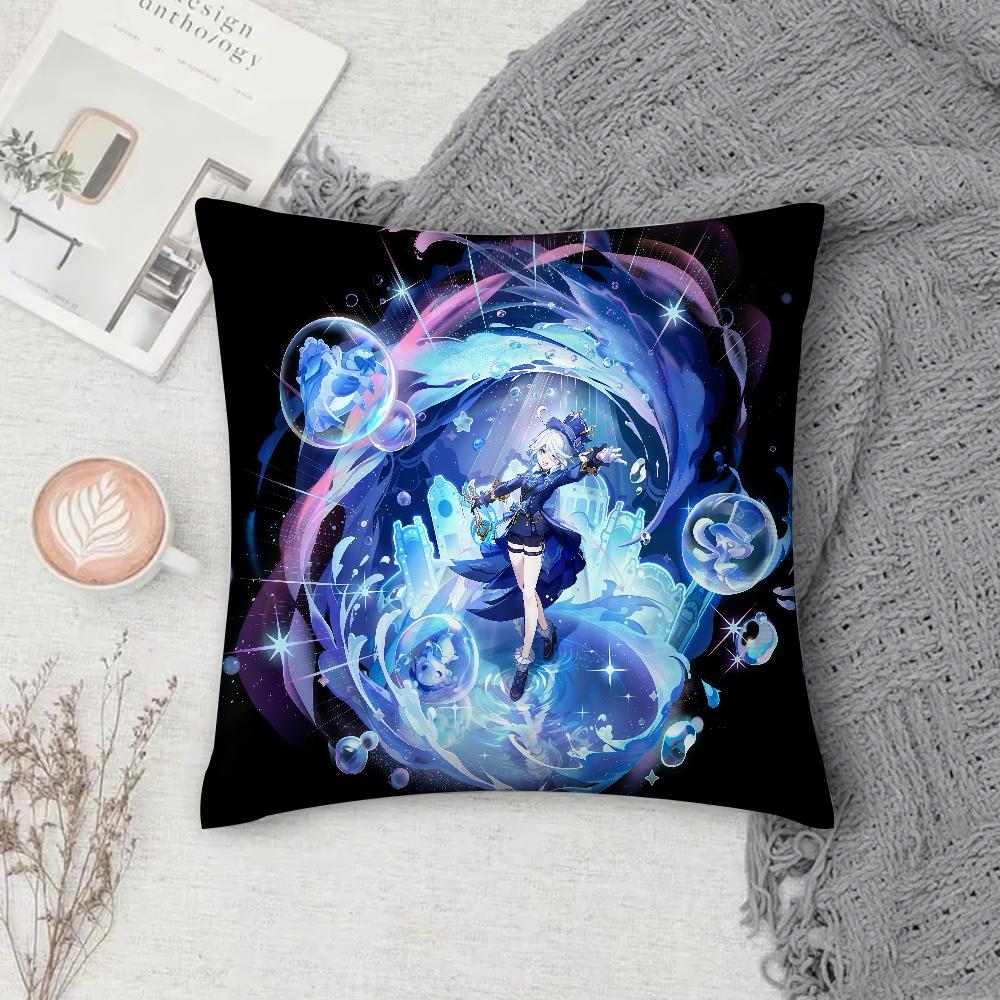 Genshin Impact Furina Pillow Case Square DoubleSided Printing Sofa Cushion Cover Pillowcase Bedroom Bedside