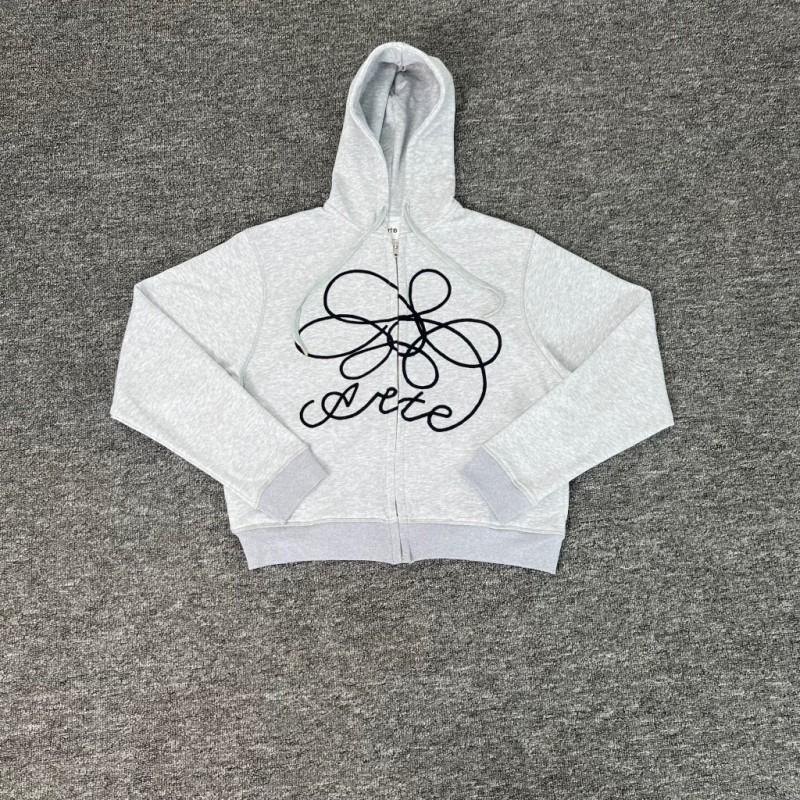Unisex Hooded Oversized Cotton Sweatshirt With Floral Embroidery Long Sleeve Open Front Pullover Casual Sportwear