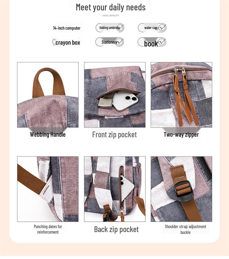 Women's Retro Plaid Large Capacity School Backpack - Japanese College Style