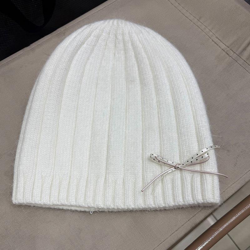 Rabbit fur knitted hat women's autumn and winter bow decoration sweet thermal hat outdoor headgear