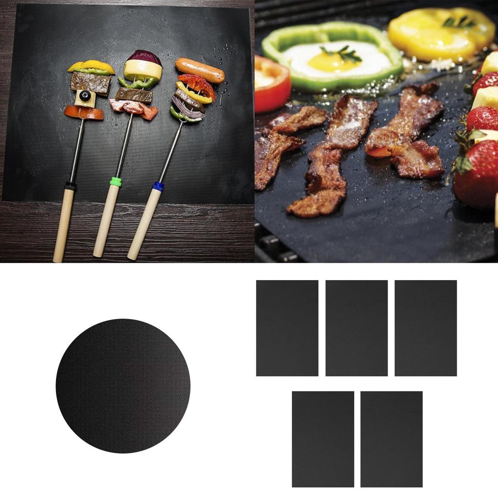 Bbq Grill Mat Barbecue Party Non Stick Mat Black Barbecue Plate Cooking Grilling Sheet Heat Resistance Easily Clean Kitchen Tool