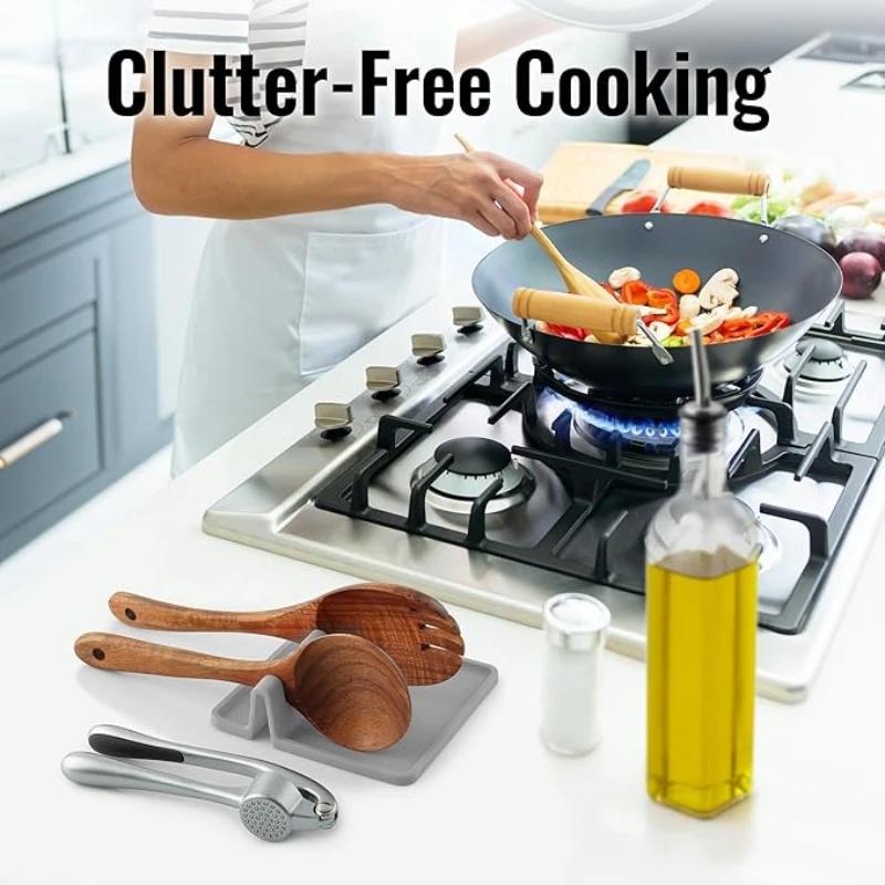 Kitchen Silicone Cutlery Holder BPA-free Durable Spoon Holder with Pad Heat Resistant Spoon Holder Kitchen Utensil