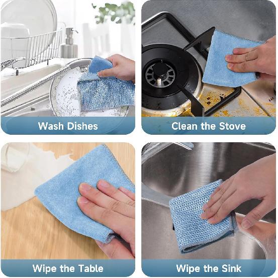10PCS Upgrade Wire Dishwashing Rag, Non-Scratch, Wet and Dry, Double Layer, Multipurpose Wire Dishwashing Rags for Kitchen, Sinks, Cookware, Stove,