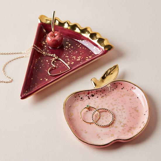 Ceramic Watermelon Apples Shape Earrings Necklace Jewelry Storage Dish Plate