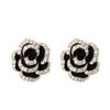 Temperament Elegant Black Camellia Pearl Stud Earrings For Women Girls Fashion Zircon Flowers Earrings Jewelry Accessories Gifts