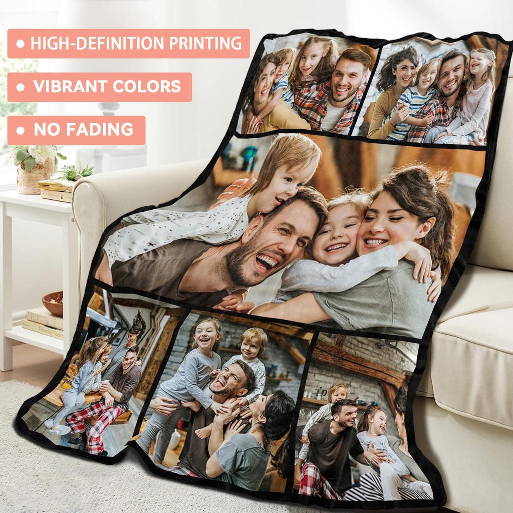 1pc Customized Blanket Your Design Logo Family Photo Print Warm Smooth Blanket Custom for Lover Dad Mom for Winter New Year Gift