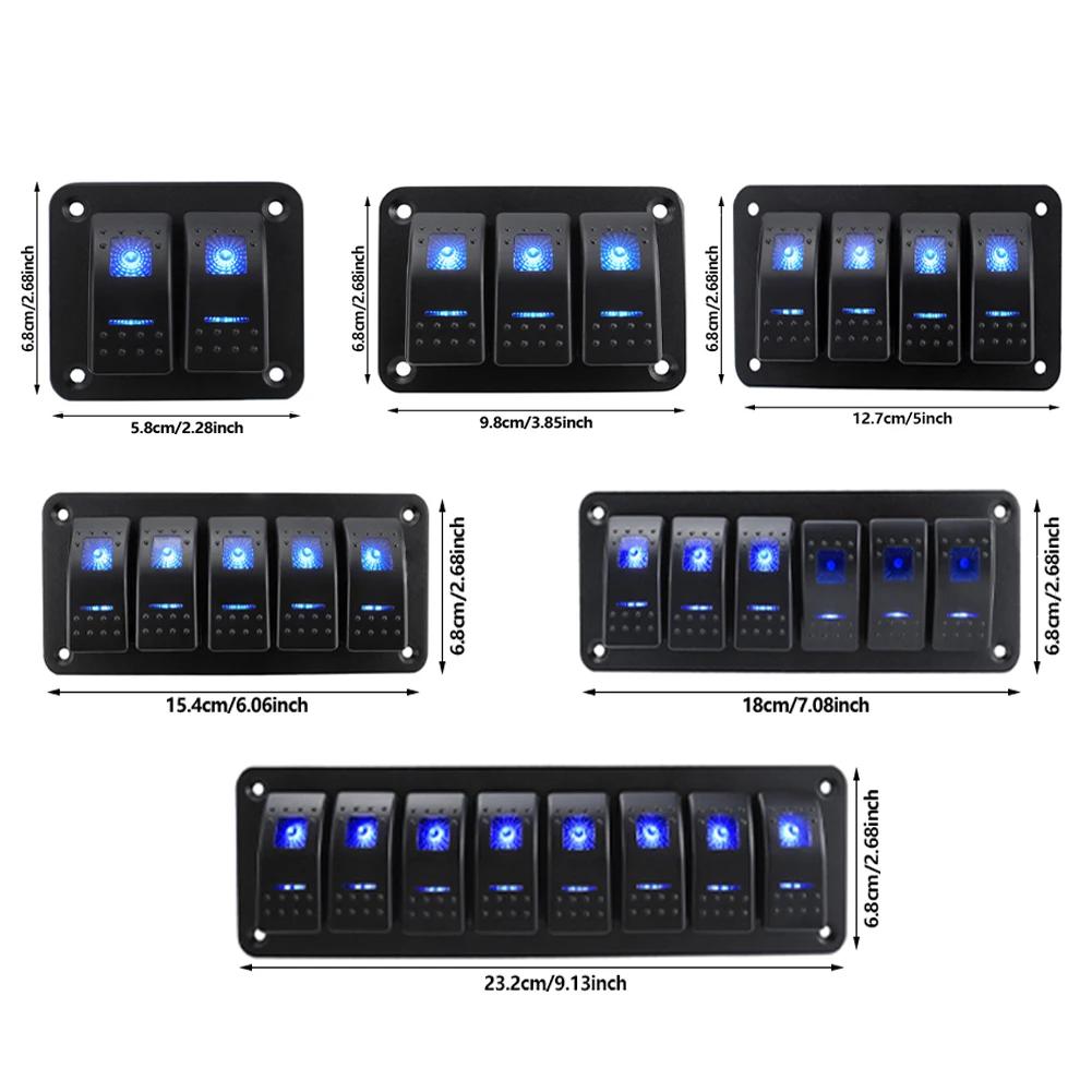 Universal Marine Boat 2/3/4/5/6/ 8 Group Rocker Switch Panel 5-pin Switches for 12V/24V Cars Trailers Red Green Indicator Light